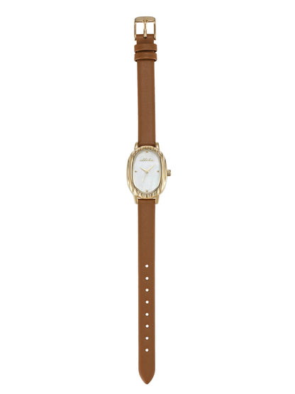 Timeless Texture Cognac Leather Watch - Mother of Pearl Dial with Cognac Leather and Gold | Ettika