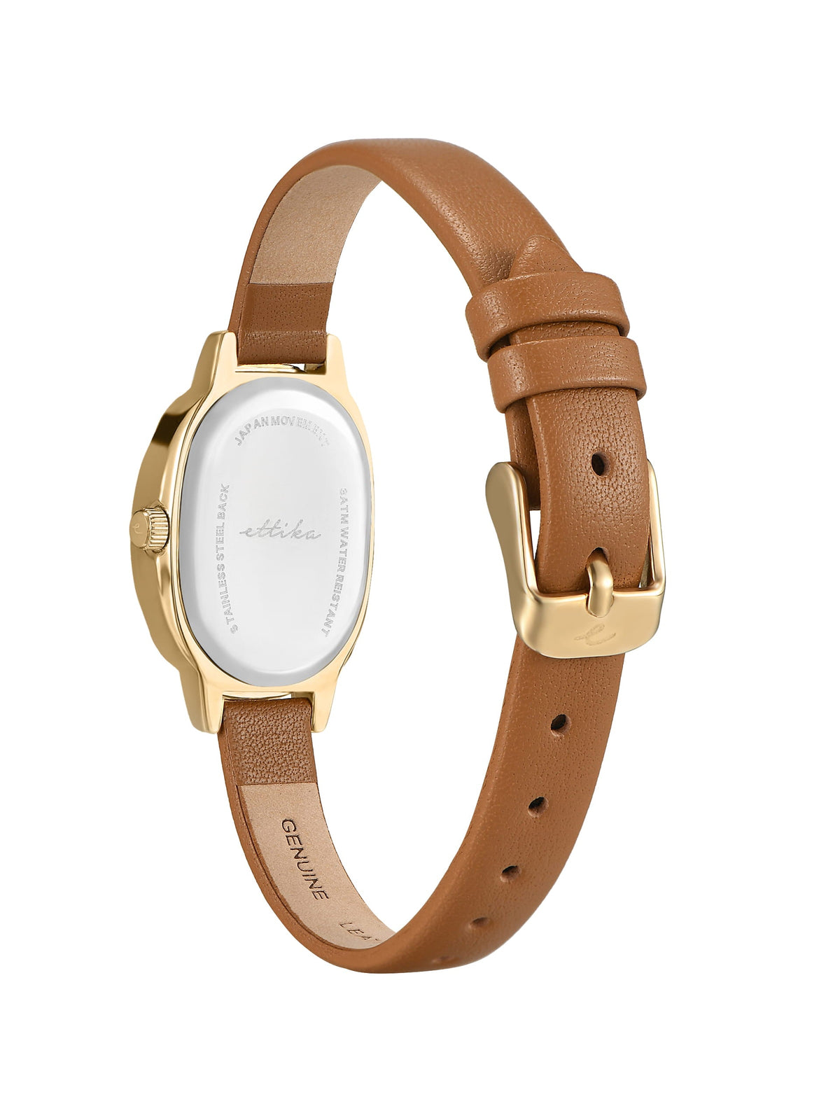 Timeless Texture Cognac Leather Watch - Mother of Pearl Dial with Cognac Leather and Gold | Ettika