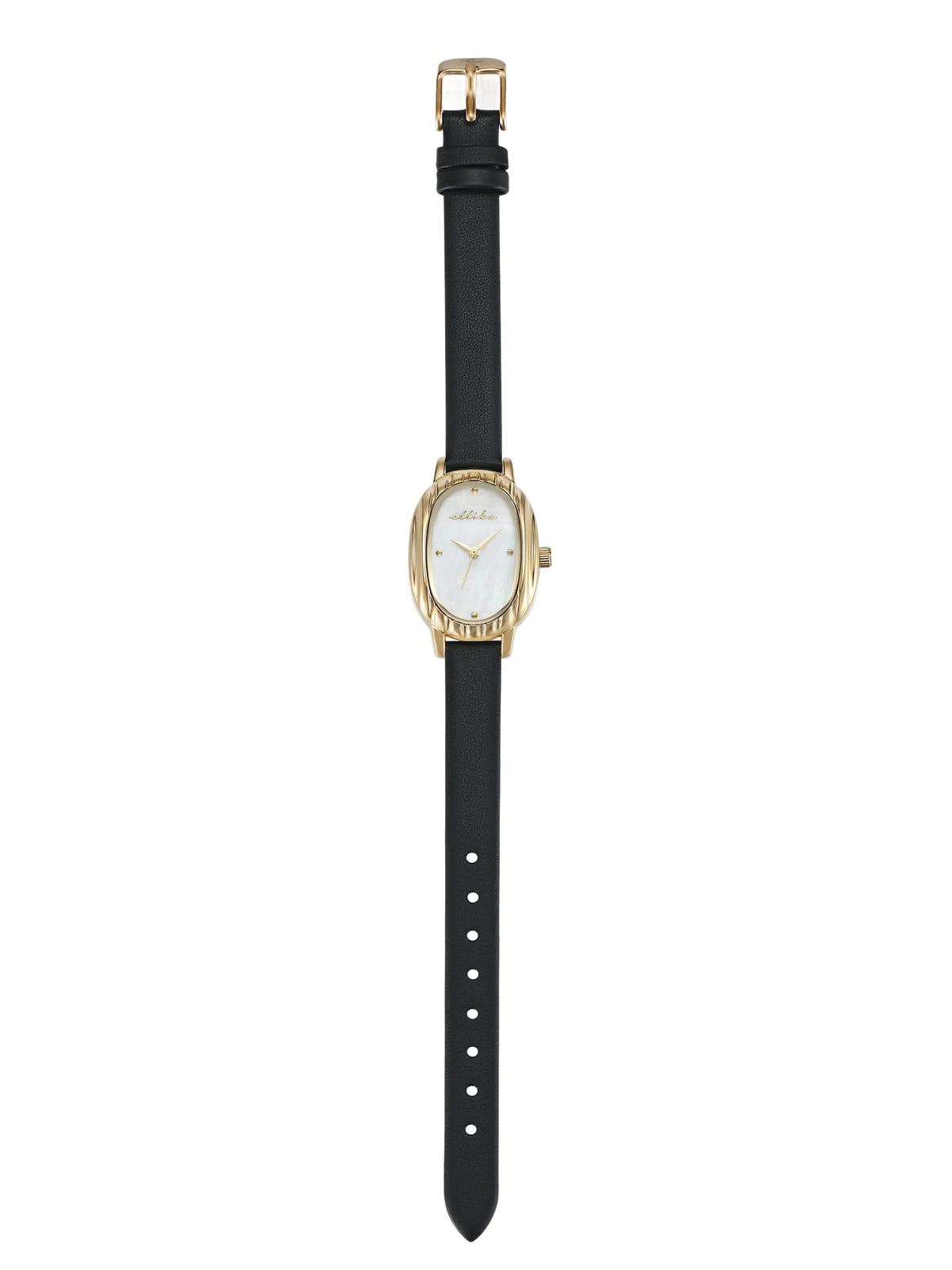 Timeless Texture Black Leather Watch - Mother of Pearl Dial with Black Leather and Gold | Ettika