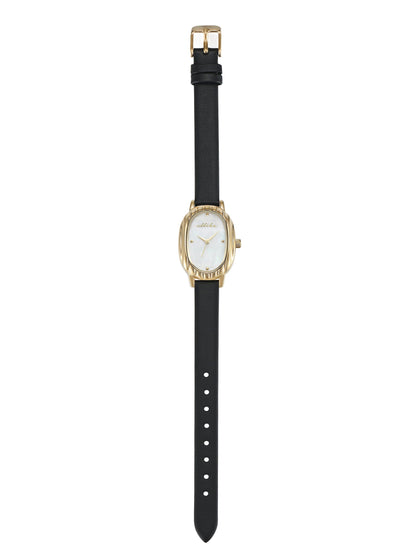 Timeless Texture Black Leather Watch - Mother of Pearl Dial with Black Leather and Gold | Ettika
