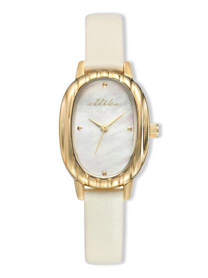 Timeless Texture Bone Leather Watch - Mother of Pearl Dial with Bone Leather and Gold | Ettika