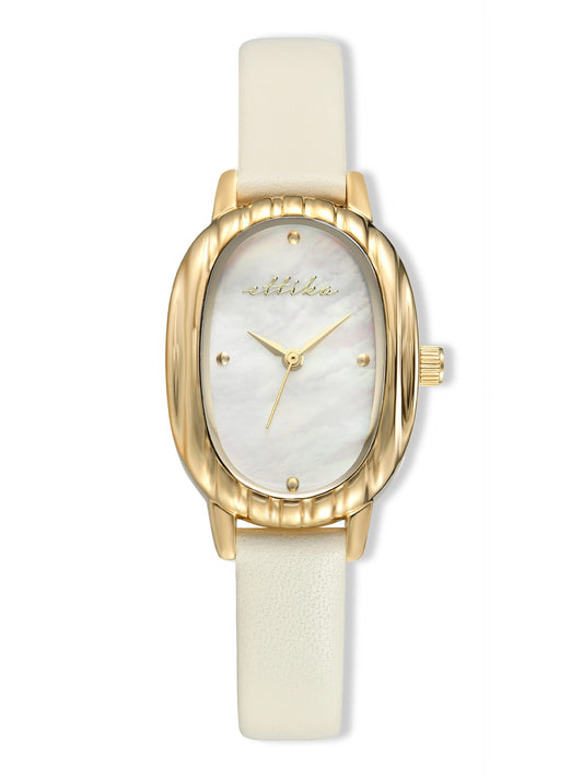Timeless Texture Bone Leather Watch - Mother of Pearl Dial with Bone Leather and Gold | Ettika