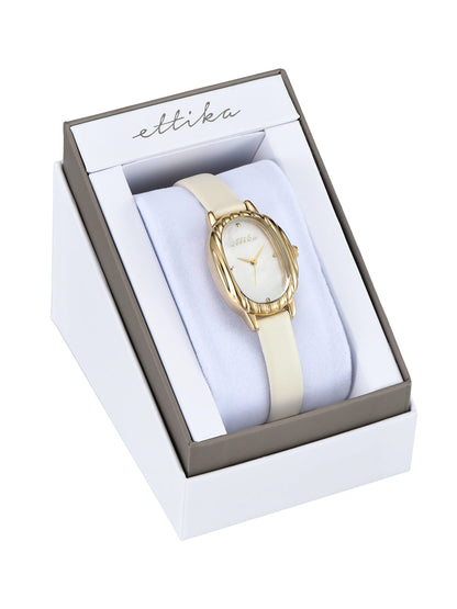 Timeless Texture Bone Leather Watch - Mother of Pearl Dial with Bone Leather and Gold | Ettika