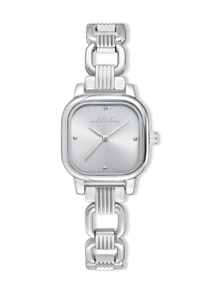 Classic Square Silver Bracelet Watch - Silver Dial with Silver | Ettika