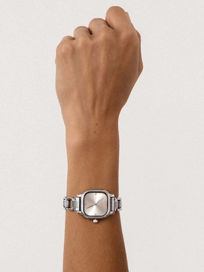 Classic Square Silver Bracelet Watch - Silver Dial with Silver | Ettika