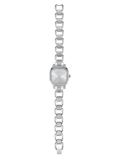 Classic Square Silver Bracelet Watch - Silver Dial with Silver | Ettika
