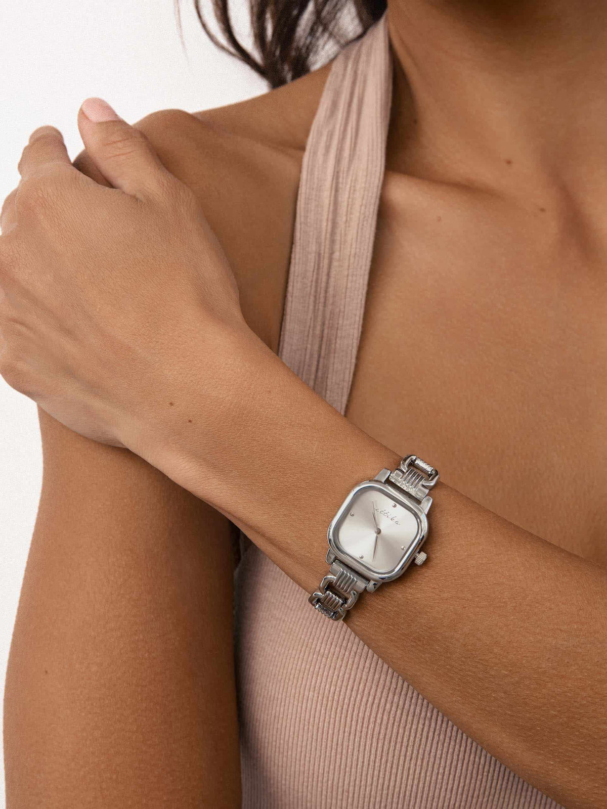 Classic Square Silver Bracelet Watch - Silver Dial with Silver | Ettika