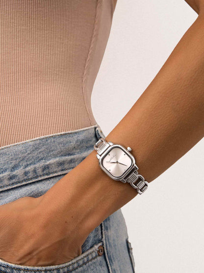 Classic Square Silver Bracelet Watch - Silver Dial with Silver | Ettika