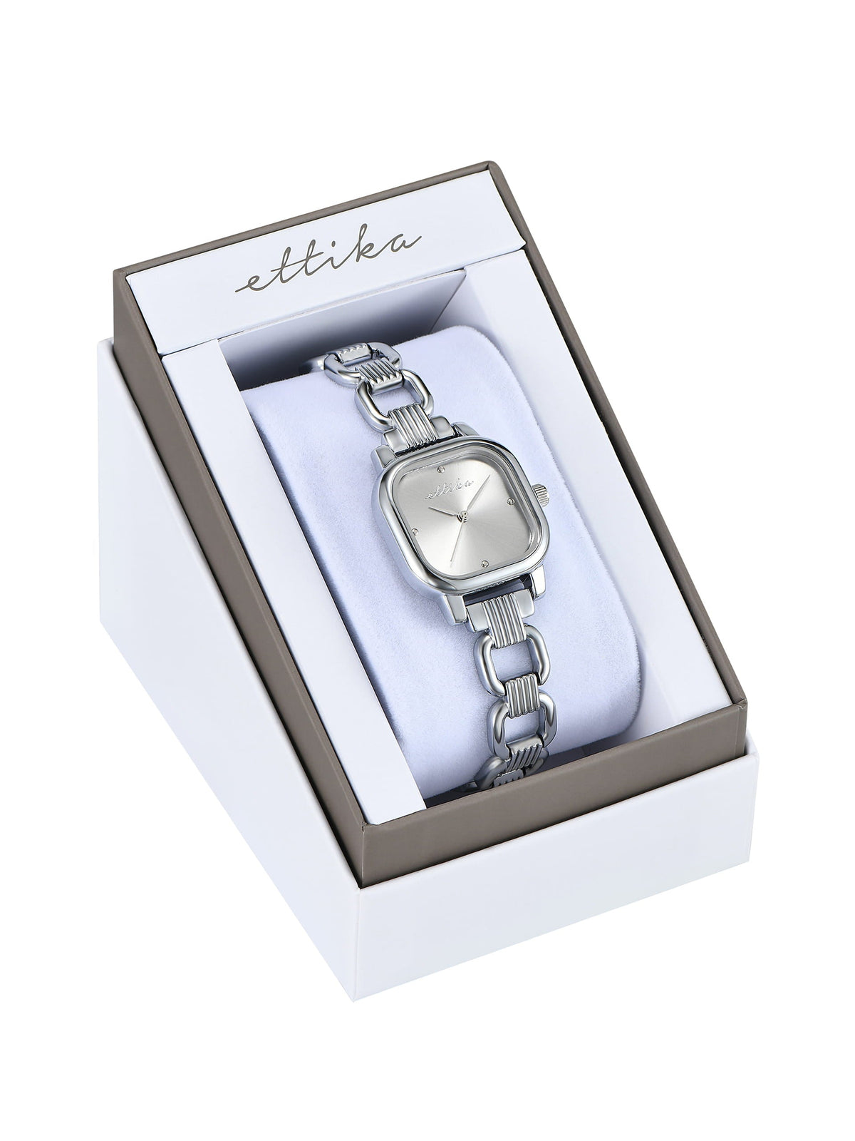 Classic Square Silver Bracelet Watch - Silver Dial with Silver | Ettika
