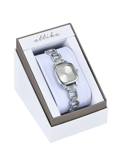 Classic Square Silver Bracelet Watch - Silver Dial with Silver | Ettika