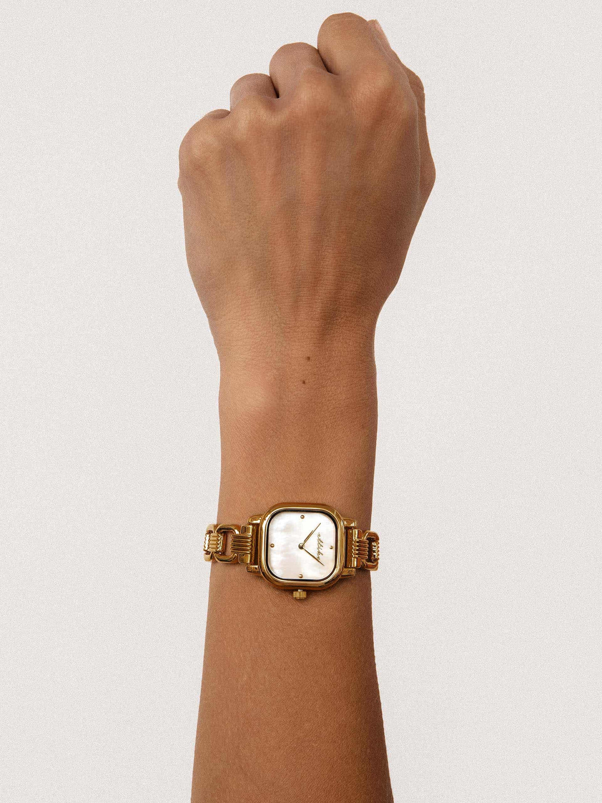 Classic Square Gold Bracelet Watch - Mother of Pearl Dial with Silver | Ettika