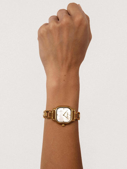 Classic Square Gold Bracelet Watch - Mother of Pearl Dial with Silver | Ettika