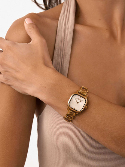 Classic Square Gold Bracelet Watch - Mother of Pearl Dial with Silver | Ettika