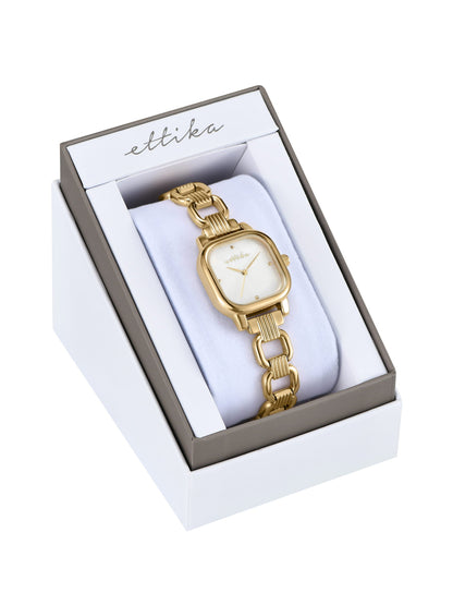 Classic Square Gold Bracelet Watch - Mother of Pearl Dial with Silver | Ettika