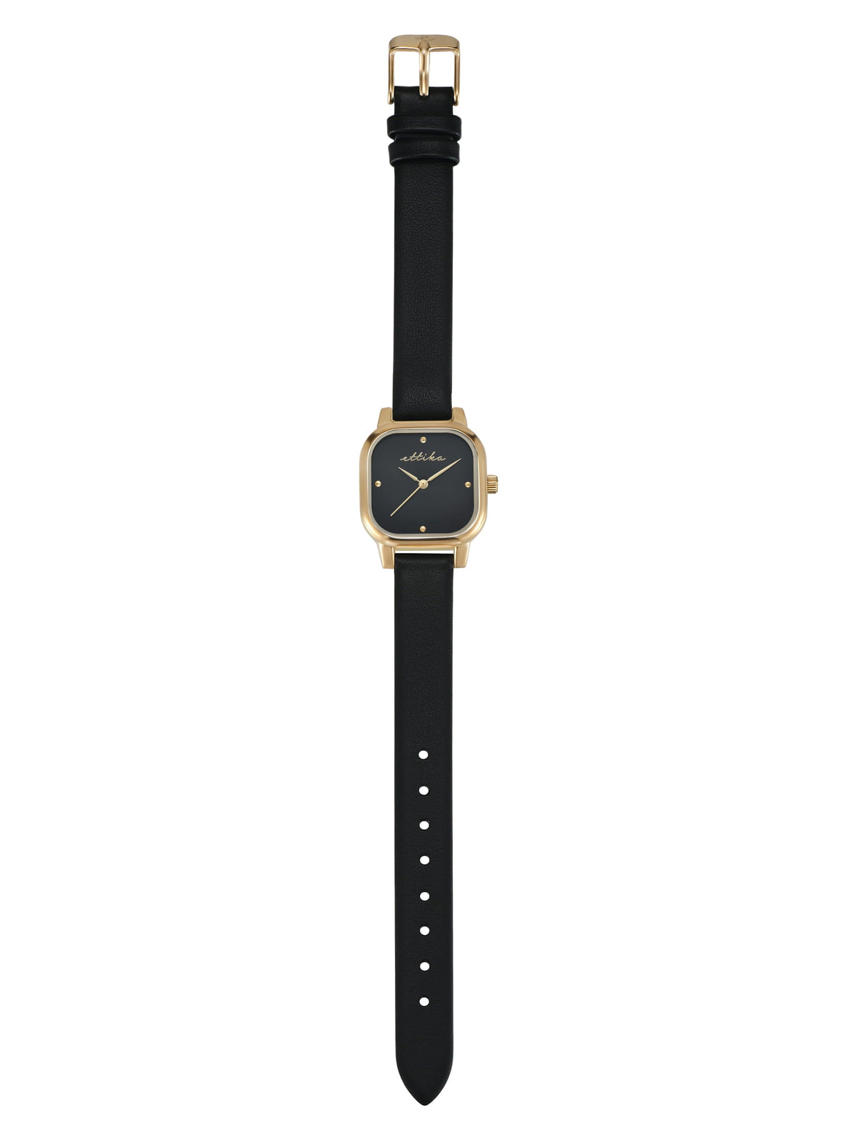 Classic Square Black Leather Watch - Black Dial with Black Leather and Gold | Ettika