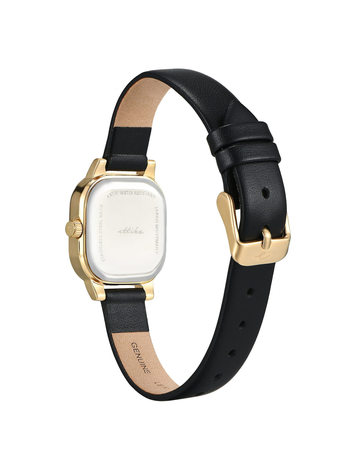 Classic Square Black Leather Watch - Black Dial with Black Leather and Gold | Ettika