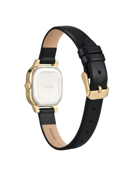Classic Square Black Leather Watch - Black Dial with Black Leather and Gold | Ettika