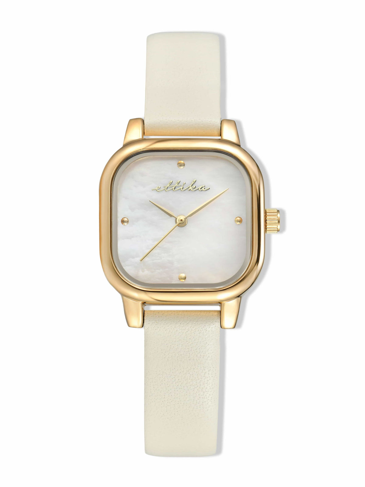 Classic Square Bone Leather Watch - Mother of Pearl Dial with Bone Leather and Gold | Ettika