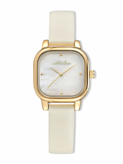 Classic Square Bone Leather Watch - Mother of Pearl Dial with Bone Leather and Gold | Ettika