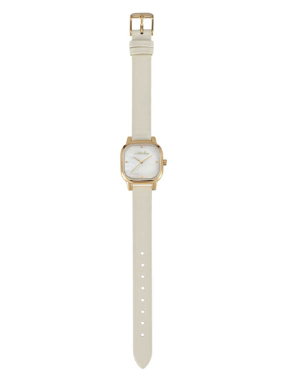 Classic Square Bone Leather Watch - Mother of Pearl Dial with Bone Leather and Gold | Ettika