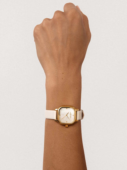Classic Square Bone Leather Watch - Mother of Pearl Dial with Bone Leather and Gold | Ettika
