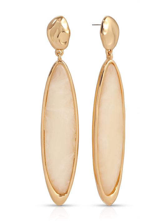 Elongated Drop Earrings - Bone Acrylic with 18k Gold Plating | Ettika
