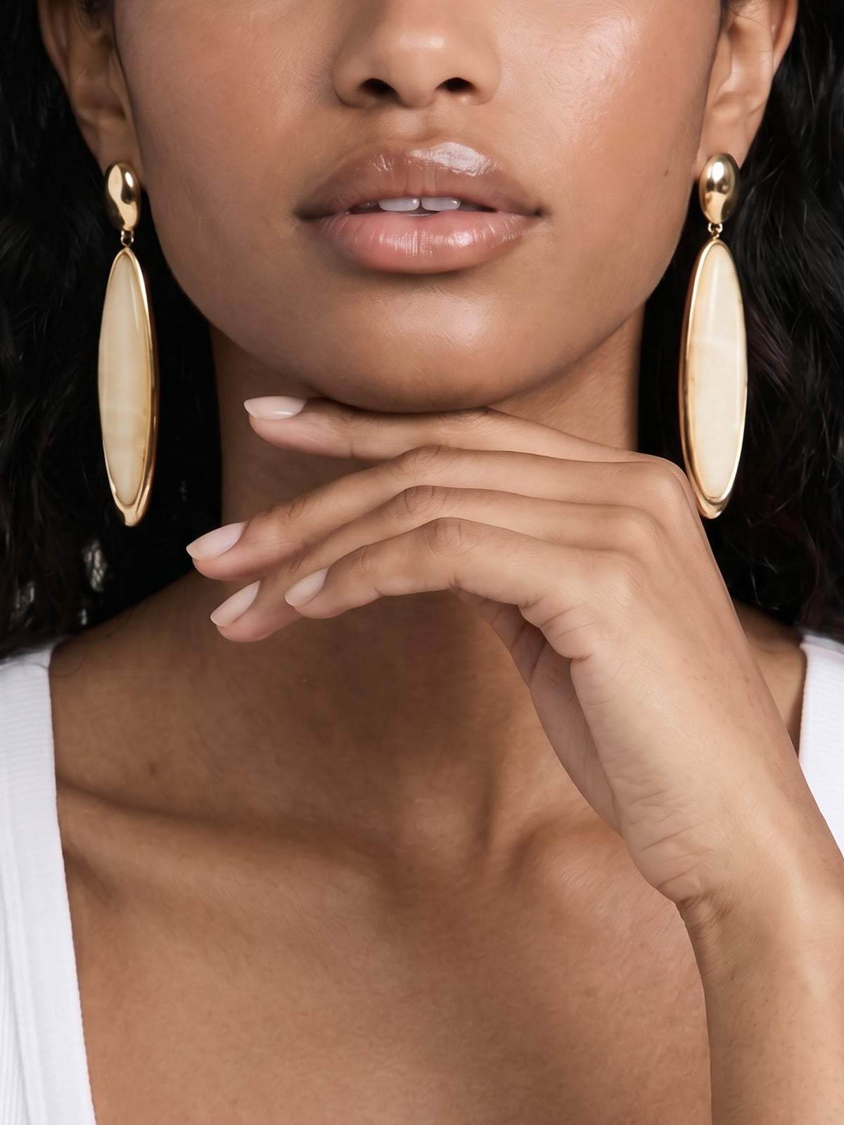 Elongated Drop Earrings - Bone Acrylic with 18k Gold Plating | Ettika