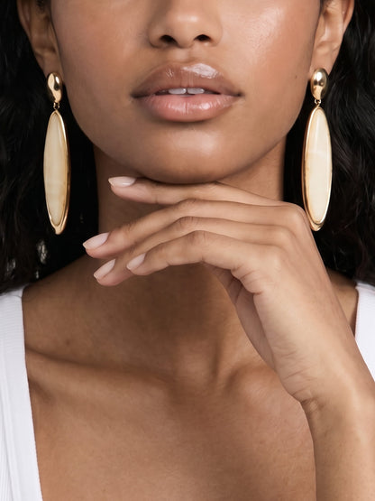 Elongated Drop Earrings - Bone Acrylic with 18k Gold Plating | Ettika