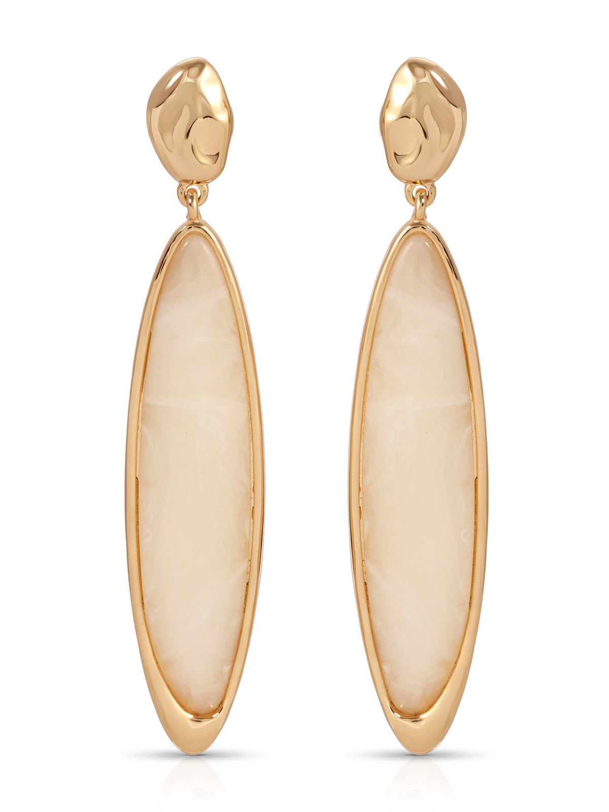 Elongated Drop Earrings - Bone Acrylic with 18k Gold Plating | Ettika