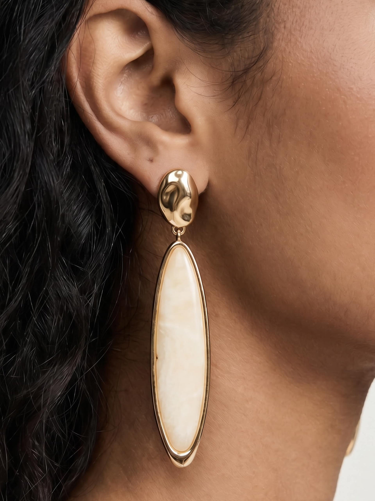Elongated Drop Earrings - Bone Acrylic with 18k Gold Plating | Ettika
