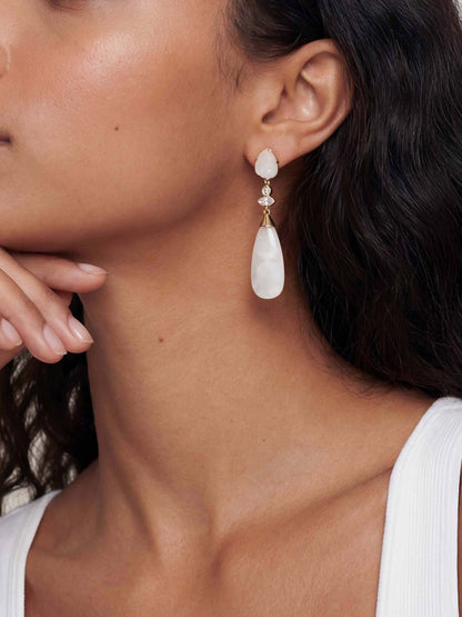 Solstice Drop Earrings in Bone - Bone Stone with 18k Gold Plating | Ettika