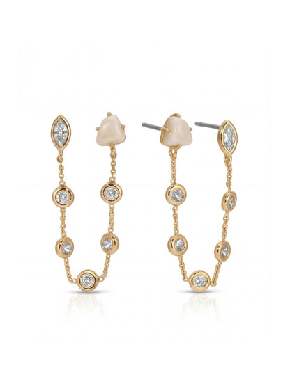 Double Piercing Bone Earrings - Bone Stone with 18k Gold Plating | Ettika