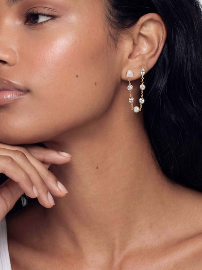 Double Piercing Bone Earrings - Bone Stone with 18k Gold Plating | Ettika