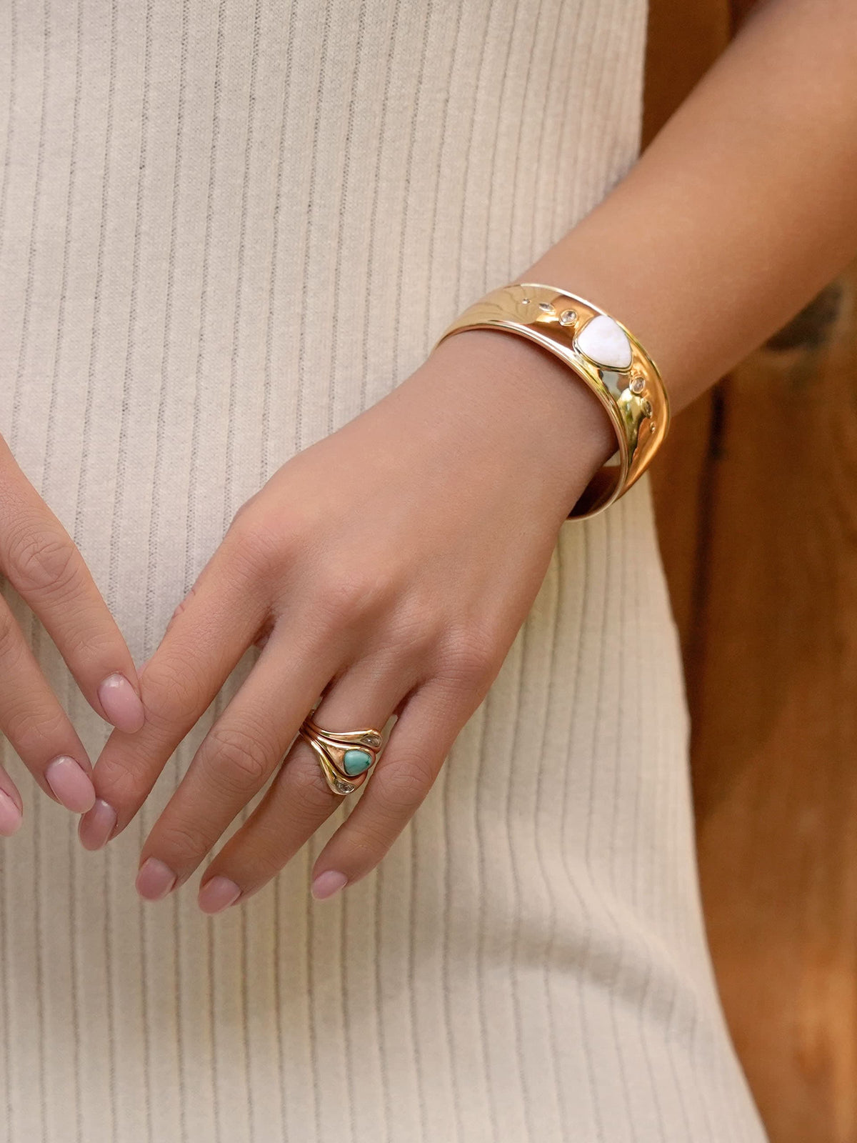 Solstice Thick Cuff - Bone Stone with 18k Gold Plating | Ettika