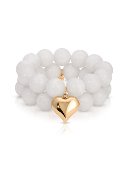 Luck and Love Bone Heart Bracelet Set - Bone Stone with 18k Gold Plating | Ettika