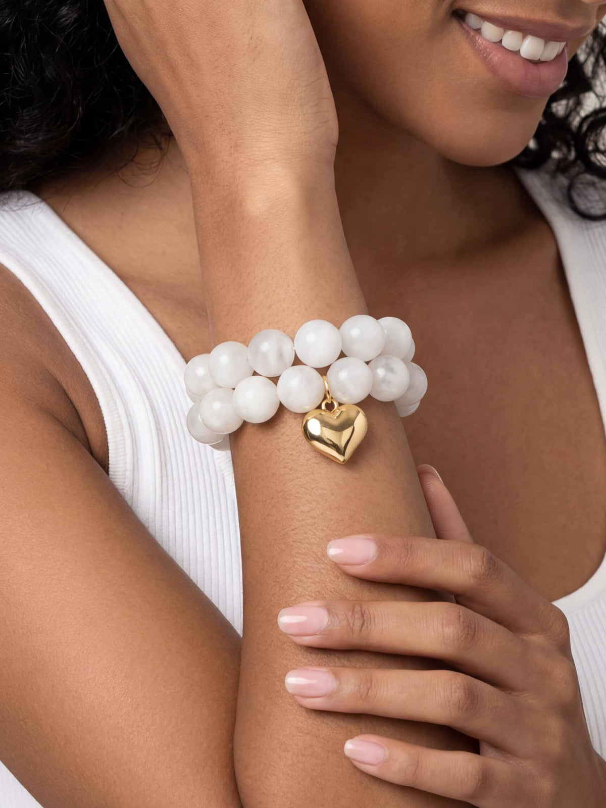 Luck and Love Bone Heart Bracelet Set - Bone Stone with 18k Gold Plating | Ettika
