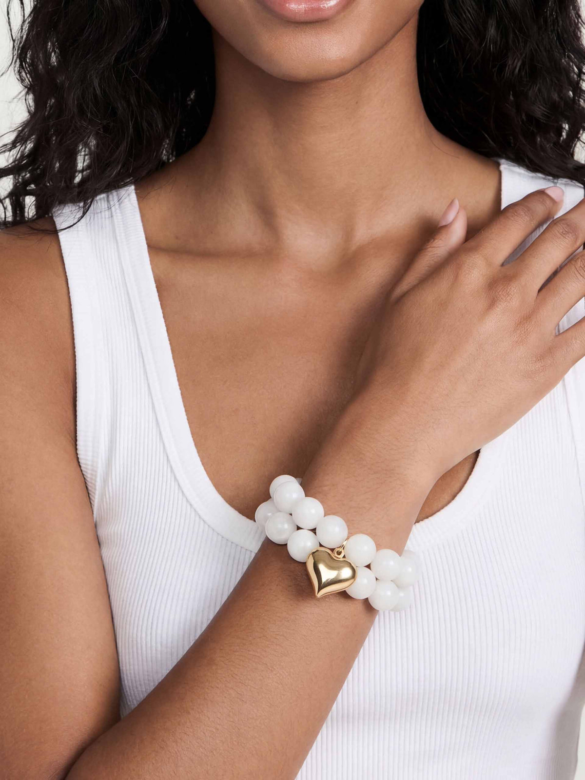 Luck and Love Bone Heart Bracelet Set - Bone Stone with 18k Gold Plating | Ettika