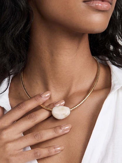 Beaded Bone Nugget Necklace - Bone Stone with 18k Gold Plating | Ettika