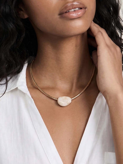 Beaded Bone Nugget Necklace - Bone Stone with 18k Gold Plating | Ettika