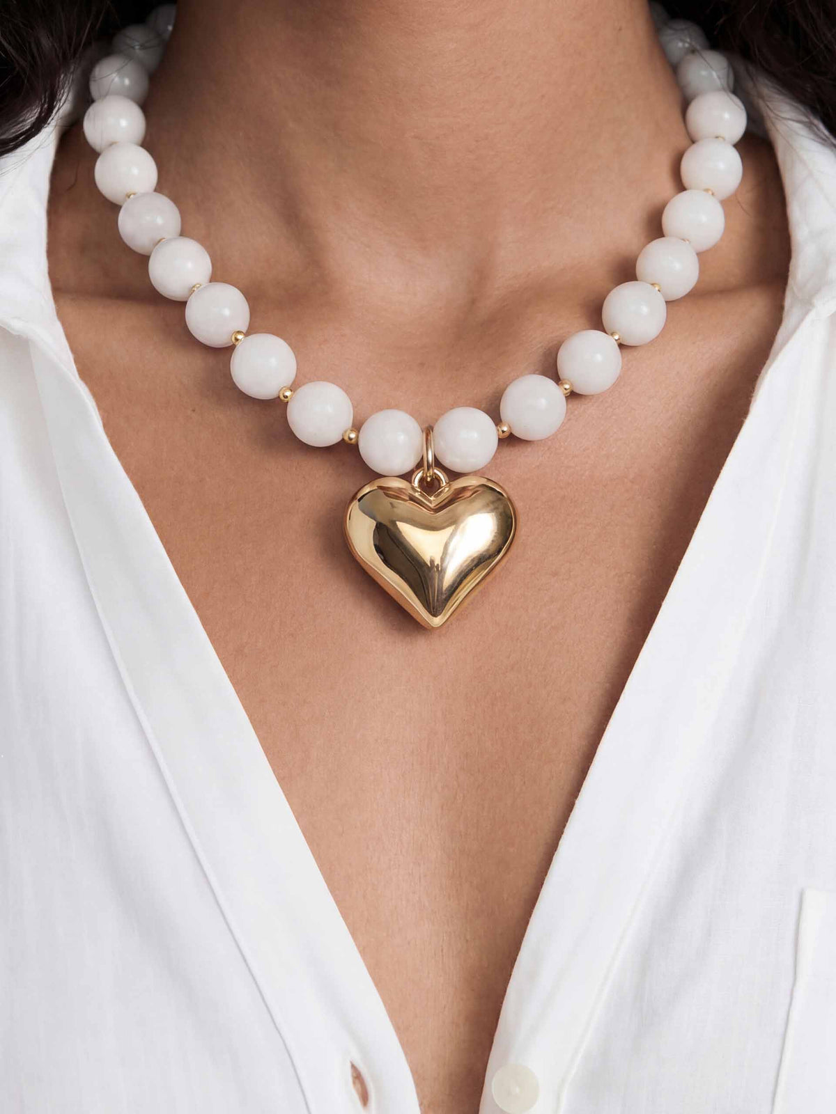 Luck and Love Bone Stone Heart Necklace - Bone Stone with 18k Gold Plating | Ettika