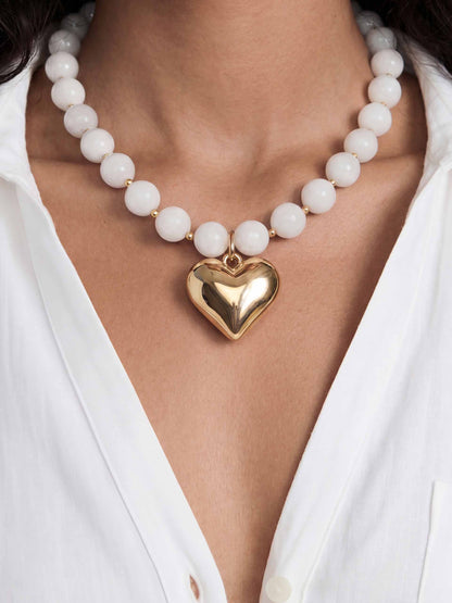 Luck and Love Bone Stone Heart Necklace - Bone Stone with 18k Gold Plating | Ettika
