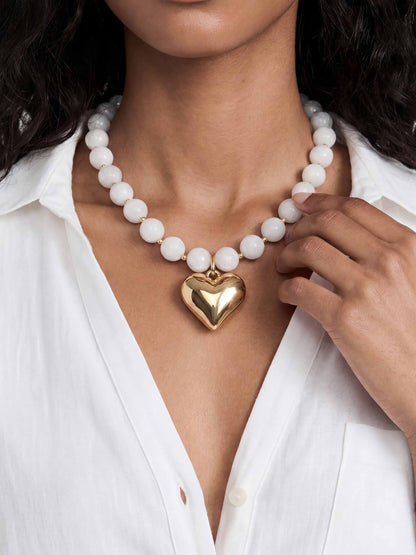 Luck and Love Bone Stone Heart Necklace - Bone Stone with 18k Gold Plating | Ettika