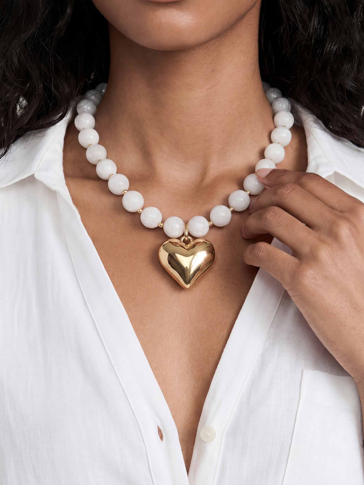 Luck and Love Bone Stone Heart Necklace - Bone Stone with 18k Gold Plating | Ettika