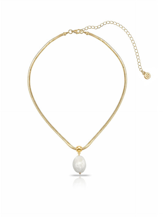 Bone Pendant Snake Chain Necklace - Bone Stone with 18k Gold Plating | Ettika