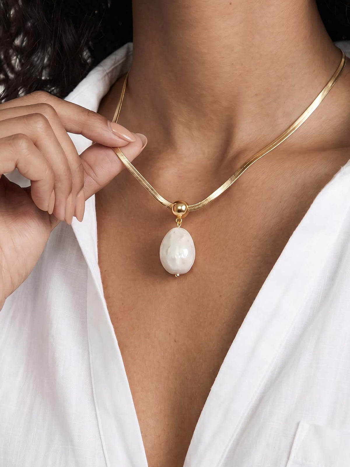 Bone Pendant Snake Chain Necklace - Bone Stone with 18k Gold Plating | Ettika