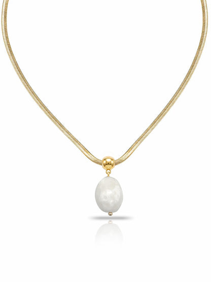 Bone Pendant Snake Chain Necklace - Bone Stone with 18k Gold Plating | Ettika