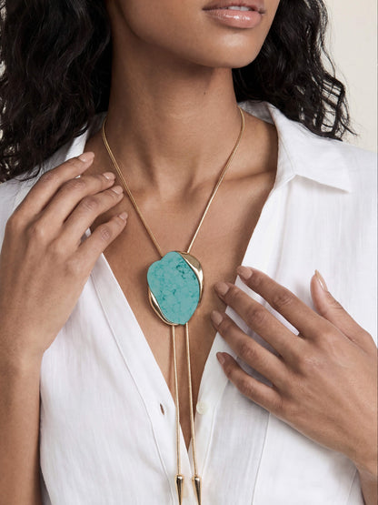 Turquoise Statement Bolo Necklace - Turquoise with 18k Gold Plating | Ettika