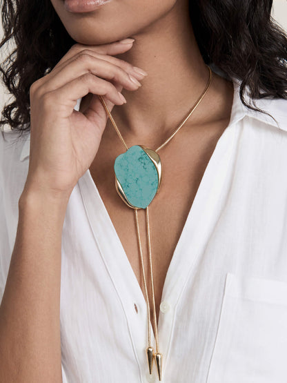 Turquoise Statement Bolo Necklace - Turquoise with 18k Gold Plating | Ettika