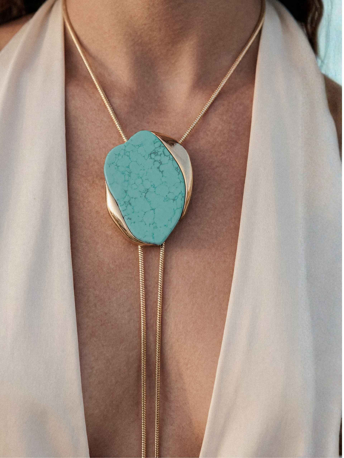 Turquoise Statement Bolo Necklace - Turquoise with 18k Gold Plating | Ettika