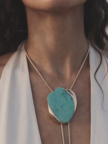 Turquoise Statement Bolo Necklace - Turquoise with 18k Gold Plating | Ettika